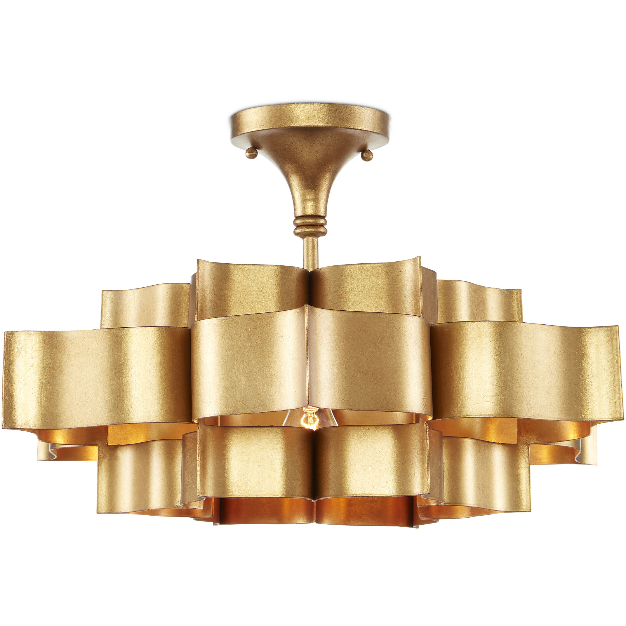 Grand Lotus 1 Light 20.25 inch Antique Gold Leaf Chandelier Ceiling Light, Small, Semi-Flush Convertible