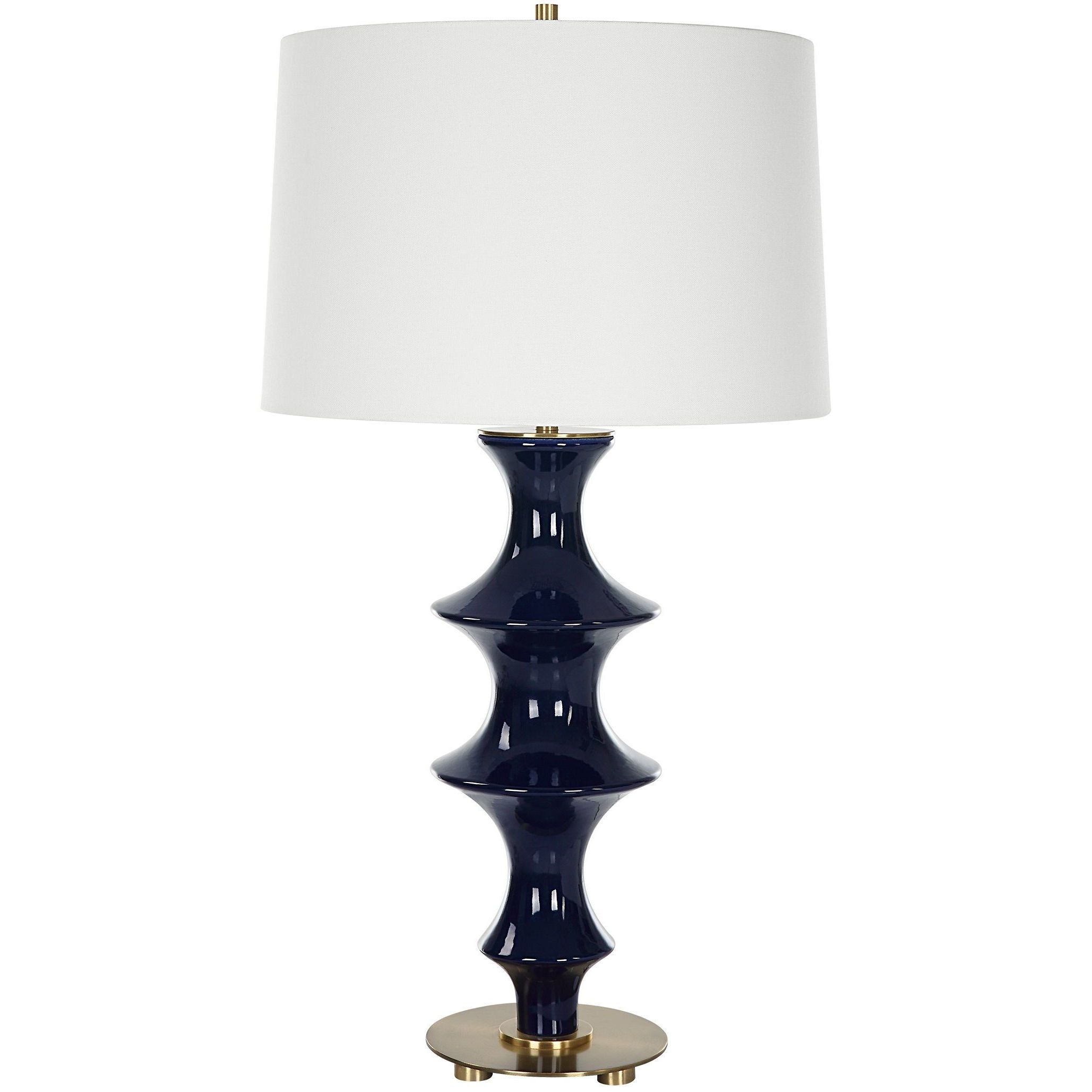 Coil 28.75 inch 150 watt Cobalt Gloss Glaze and Antique Brass Table Lamp Portable Light