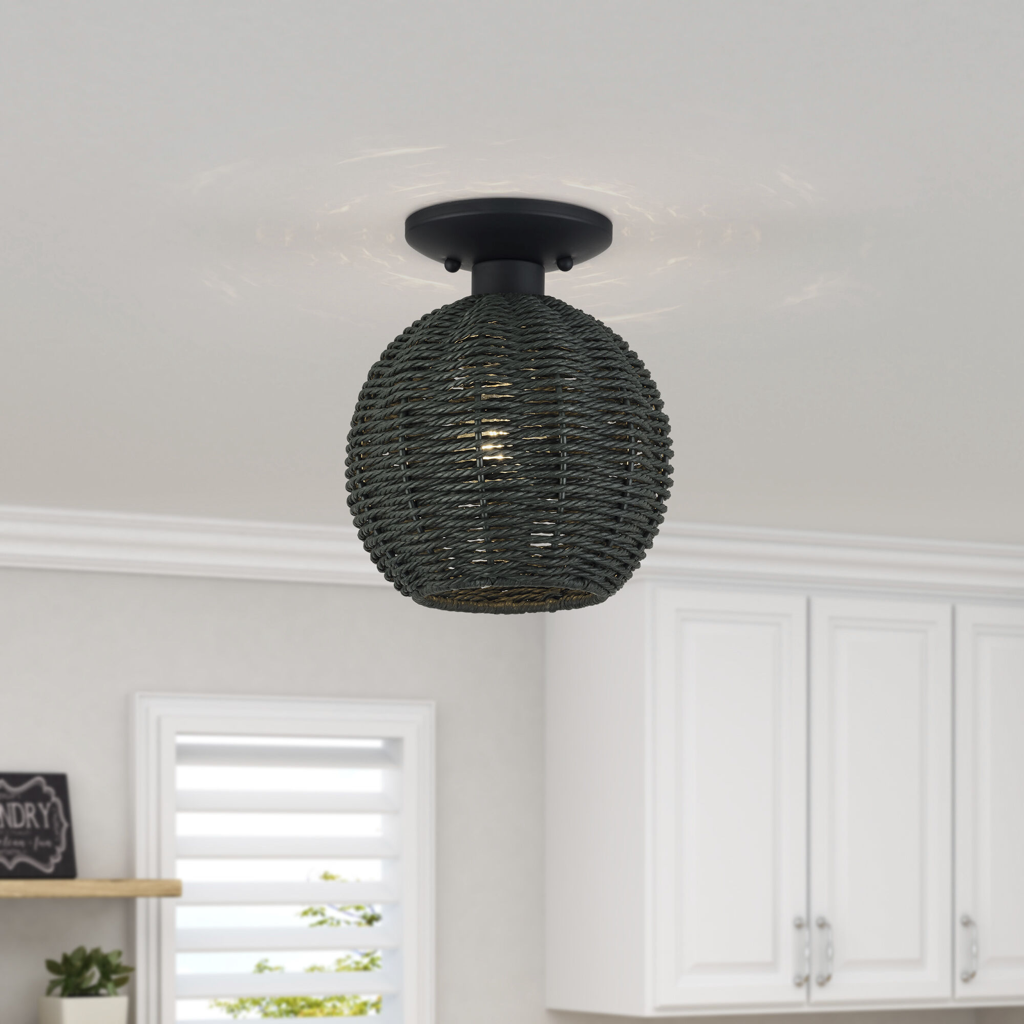Deluna 1 Light 8 inch Black Semi Flush Mount Ceiling Light, Small