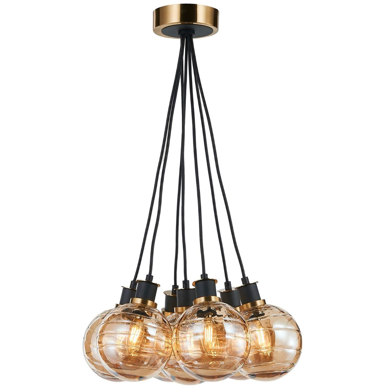 Gem LED 18 inch Black and Brushed Brass Chandelier Ceiling Light in Amber