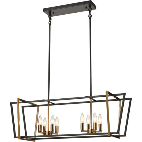 Bridgette 8 Light 36 inch Matte Black with Satin Brass Linear Chandelier Ceiling Light