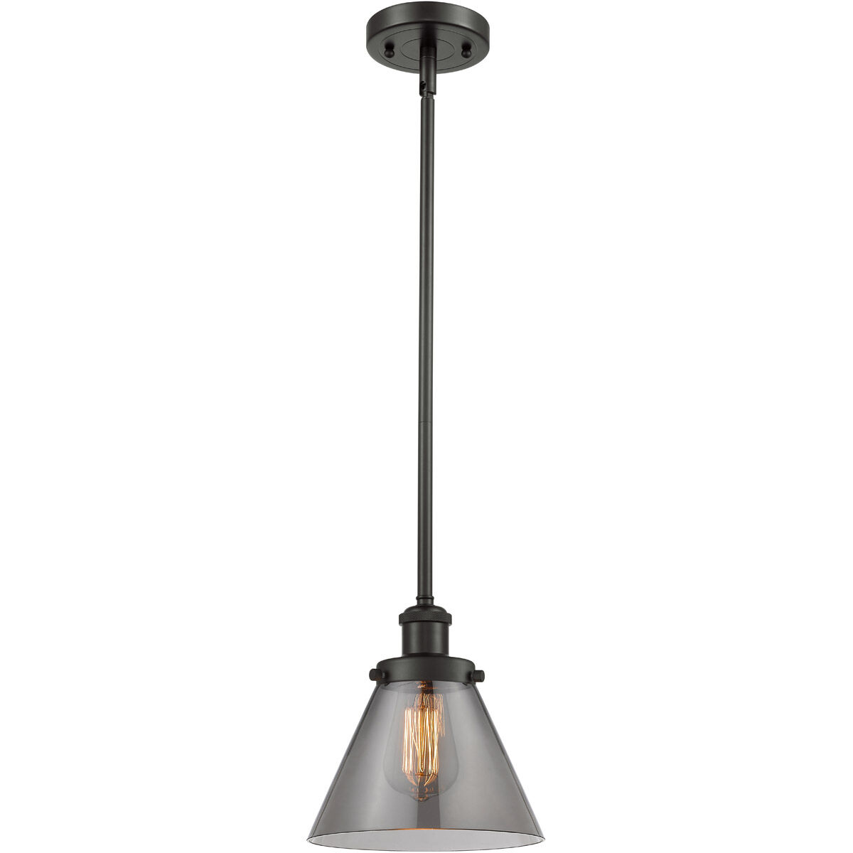 Ballston Large Cone LED 8 inch Oil Rubbed Bronze Pendant Ceiling Light in Plated Smoke Glass, Ballston