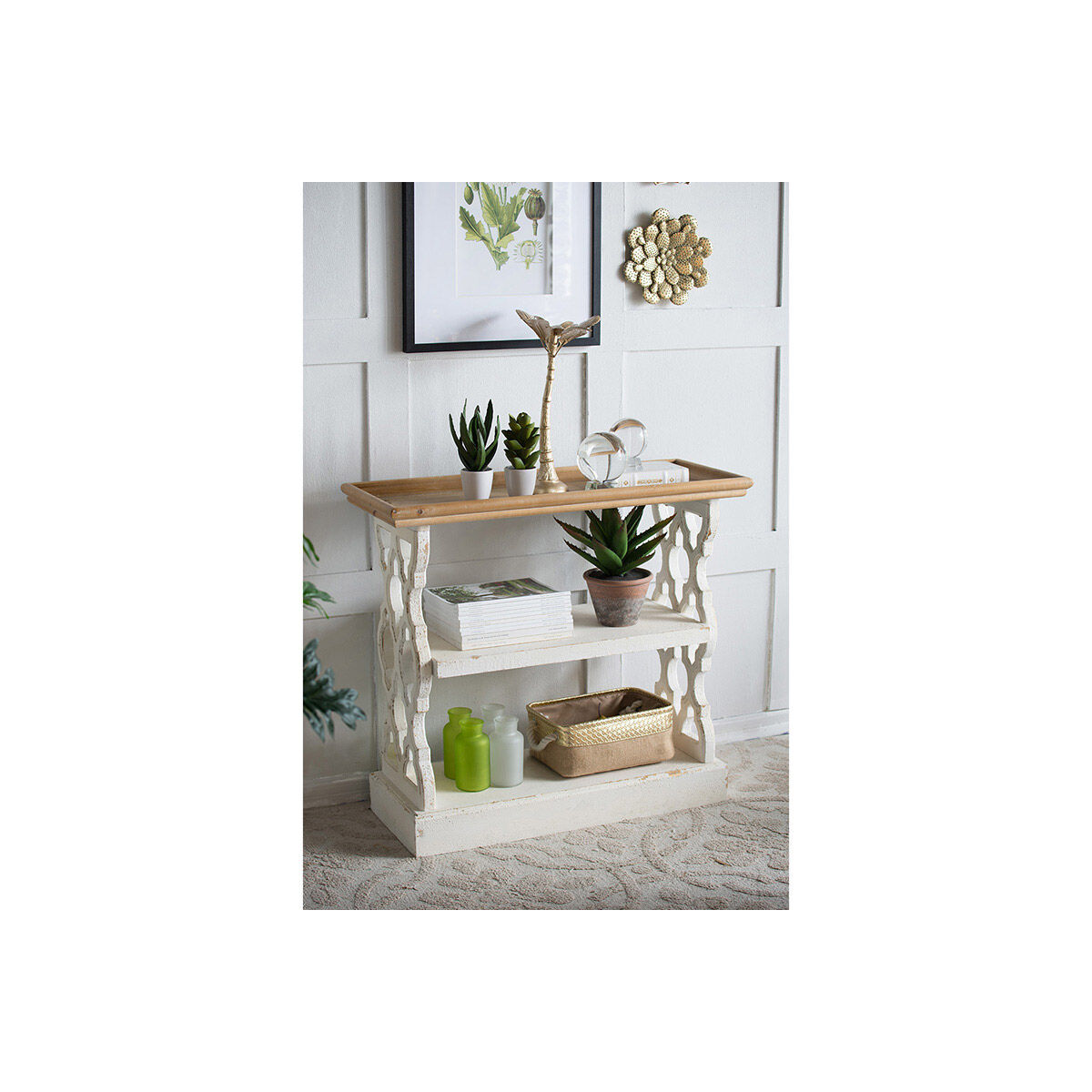 Anita 35.4 X 32.1 X 14.2 inch Distressed White and Natural Shelf