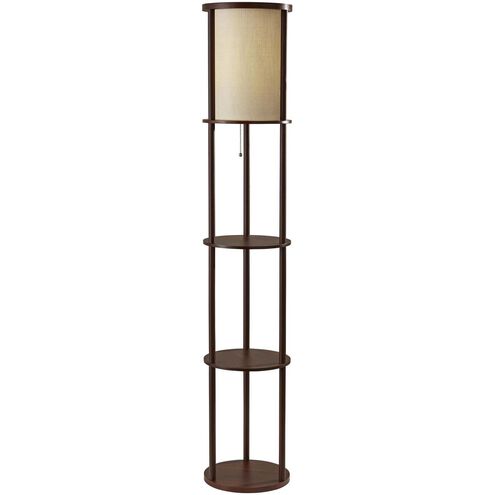 Stewart 62.5 inch 150 watt Walnut Wood Veneer Round Shelf Floor Lamp Portable Light