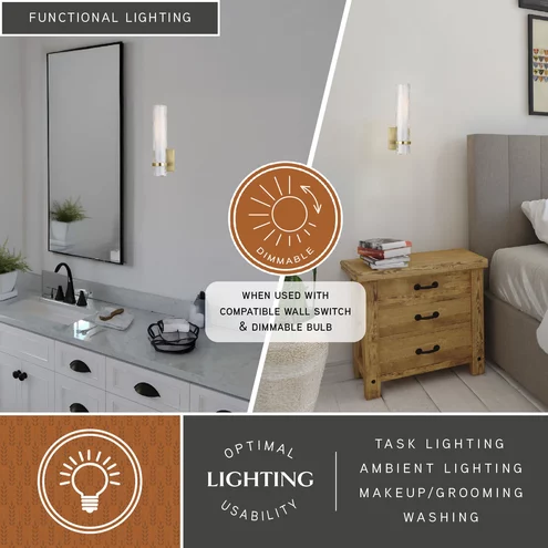 Vilo LED 4.5 inch Golden Brass Bathroom Light Wall Light