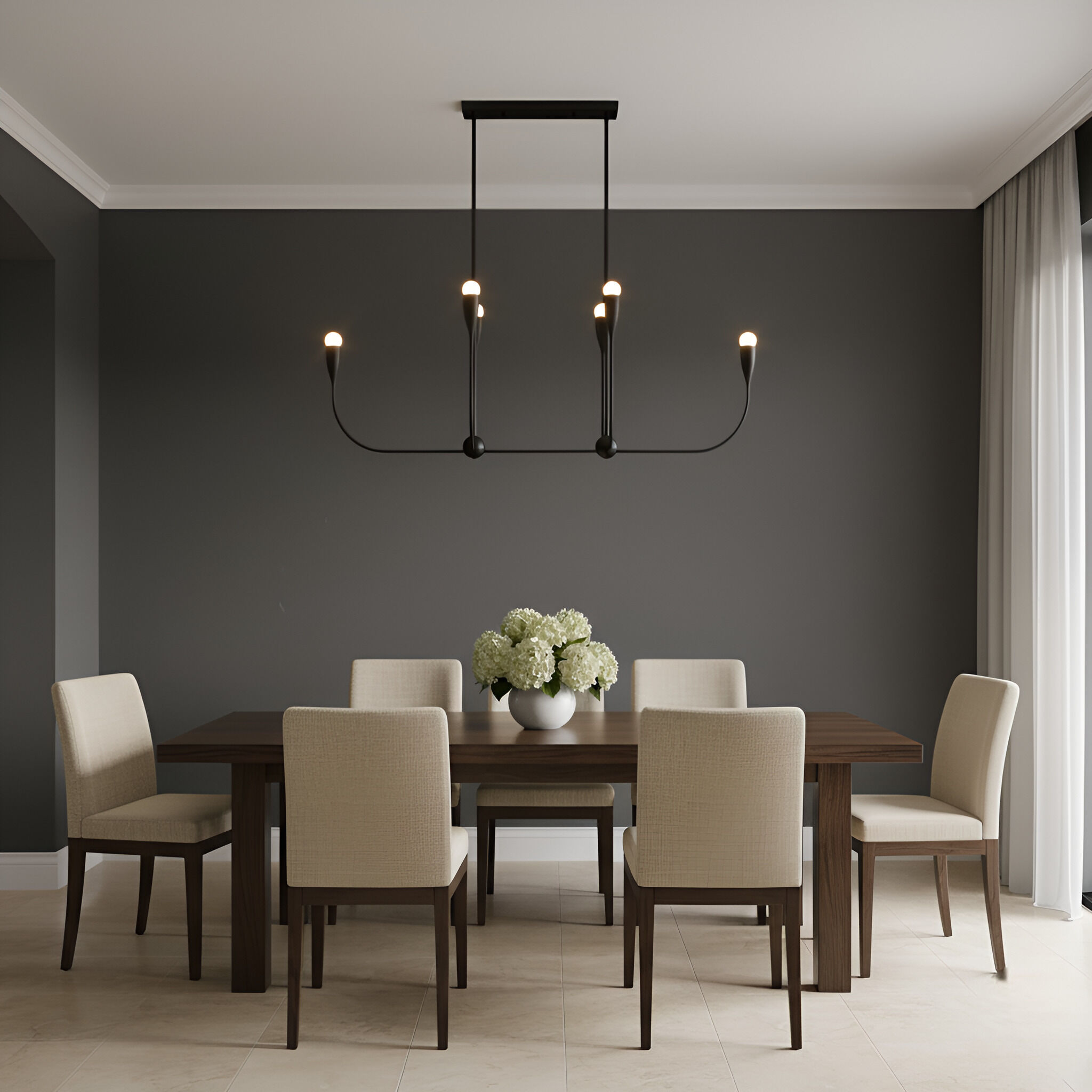 Maya 6 Light 48 inch Midnight Black Linear Chandelier Ceiling Light