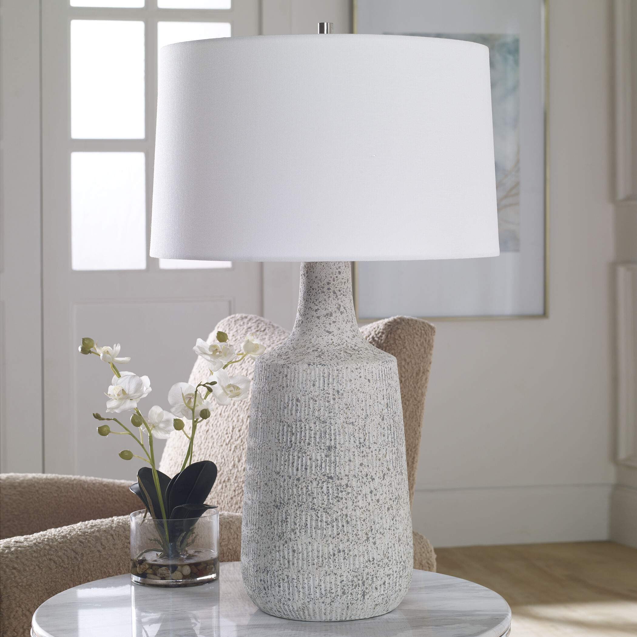 Scouts 29 inch 150.00 watt Gray and Off-White Matte Glaze with Brushed Nickel Table Lamp Portable Light