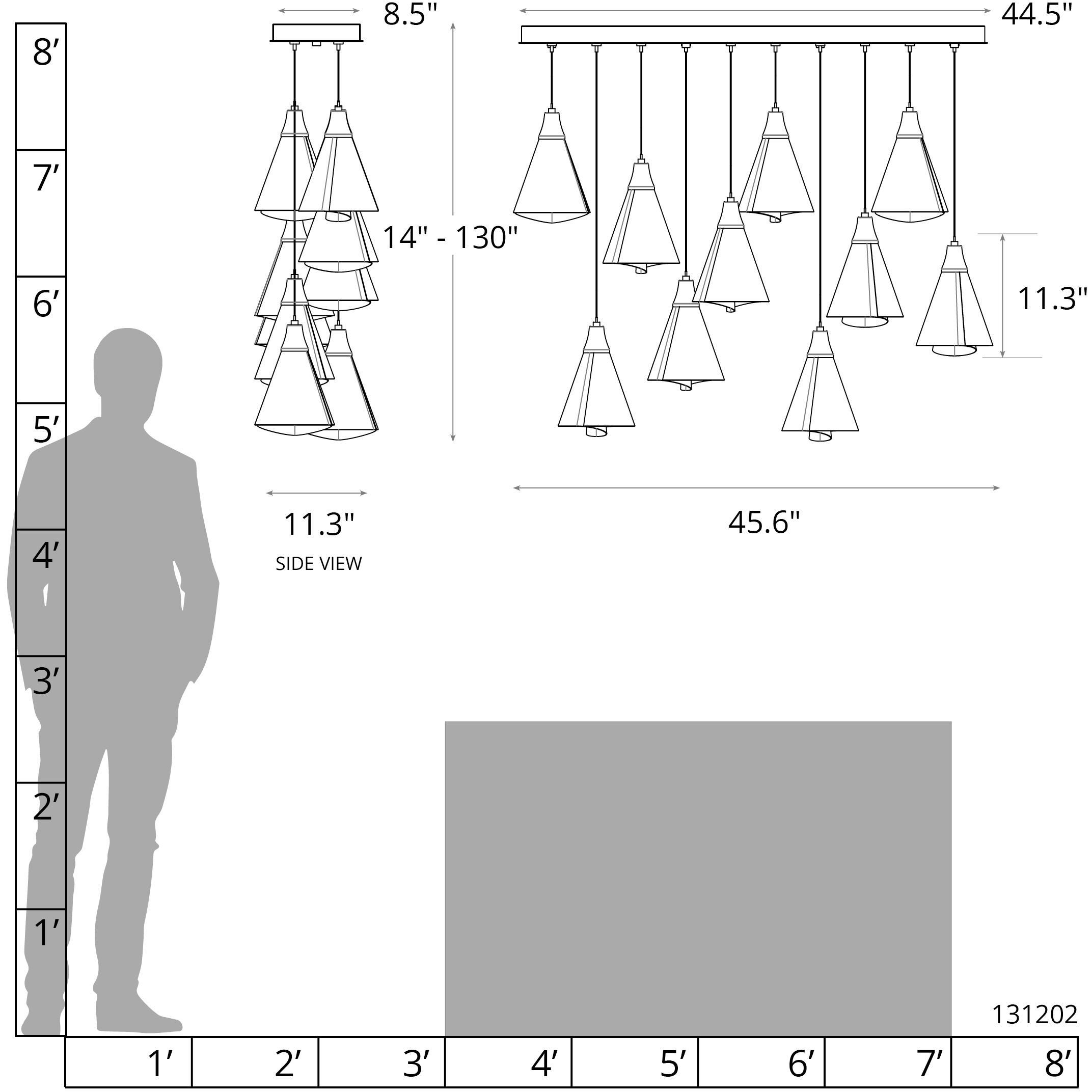 Mobius 10 Light 45.6 inch Modern Brass Pendant Ceiling Light, Rectangular