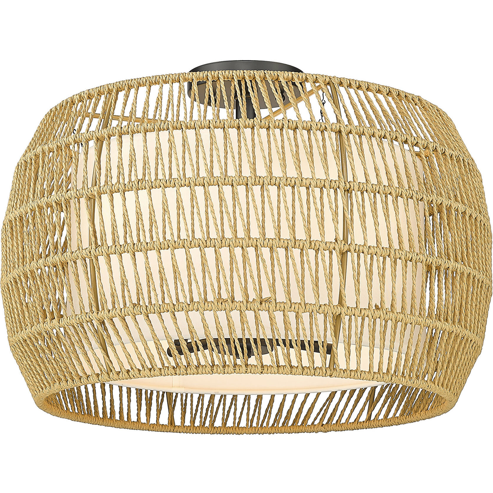 Everly 4 Light 19 inch Matte Black Semi-Flush Mount Ceiling Light in Natural Rattan