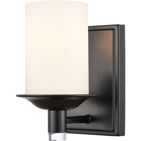 Manhattan LED 5 inch Matte Black Bath Vanity Light Wall Light in White Glass