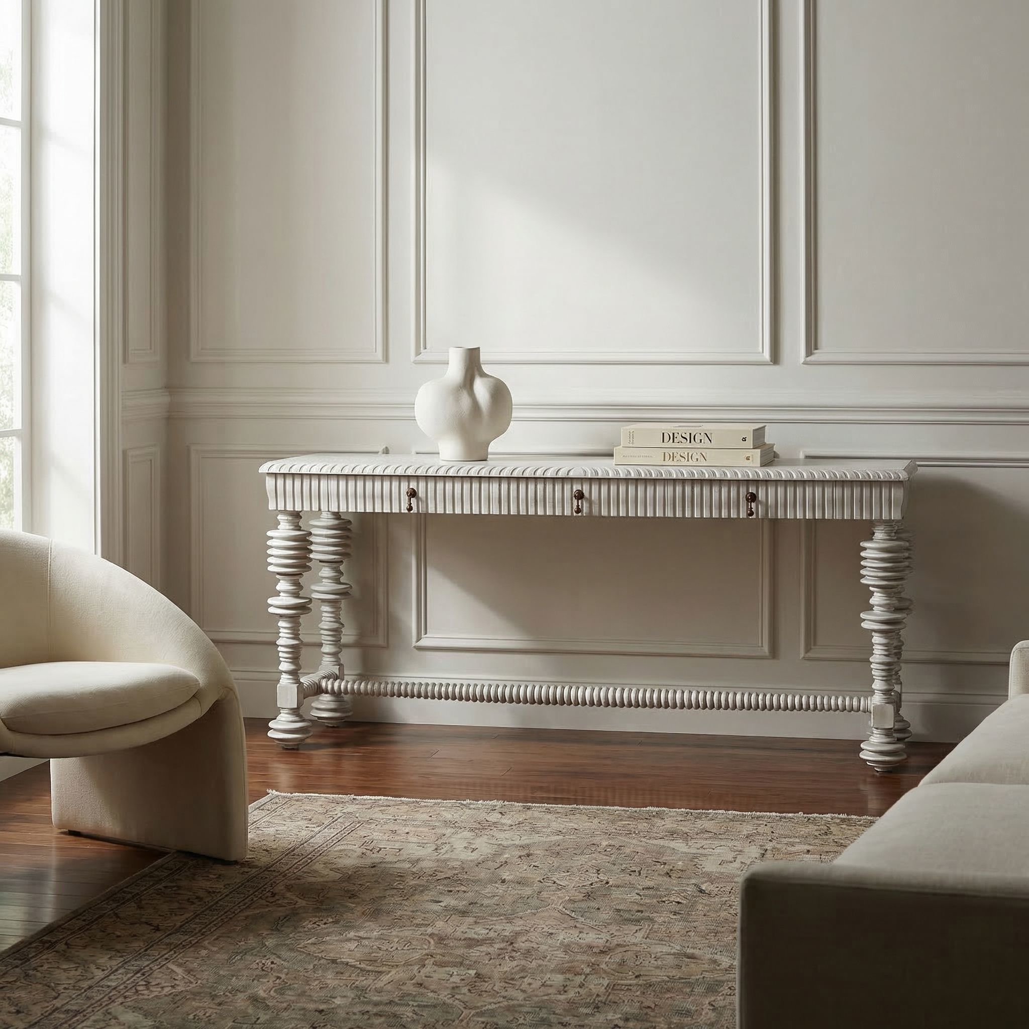 Portuguese 72.5 X 20.5 inch White Wash Console