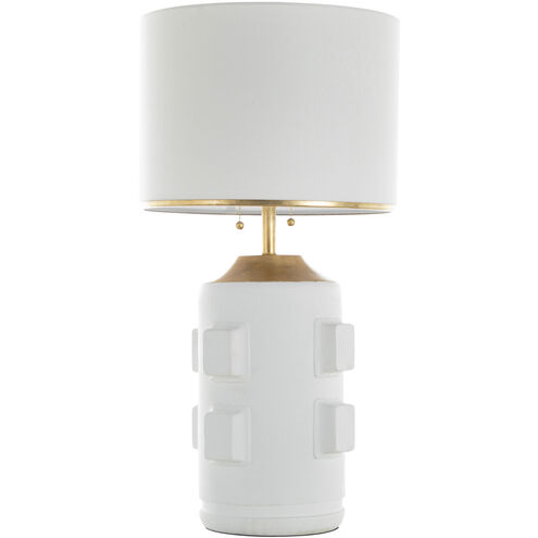 Bridget 35 inch Plaster White / Vintage Gold / Feather White Linen Table Lamp Portable Light