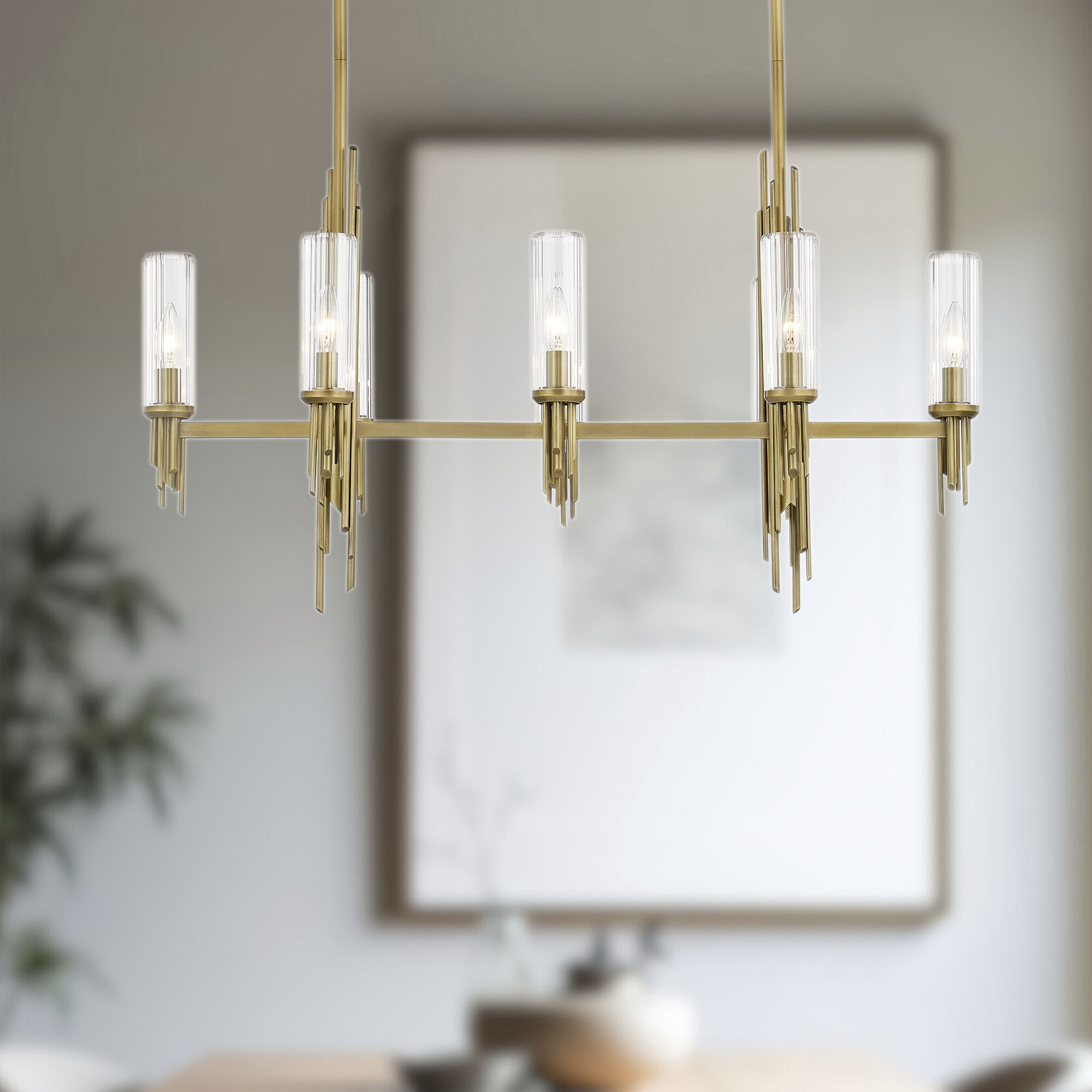 Torres 8 Light 38.25 inch Ribbed Glass/Vintage Brass Linear Pendant Ceiling Light