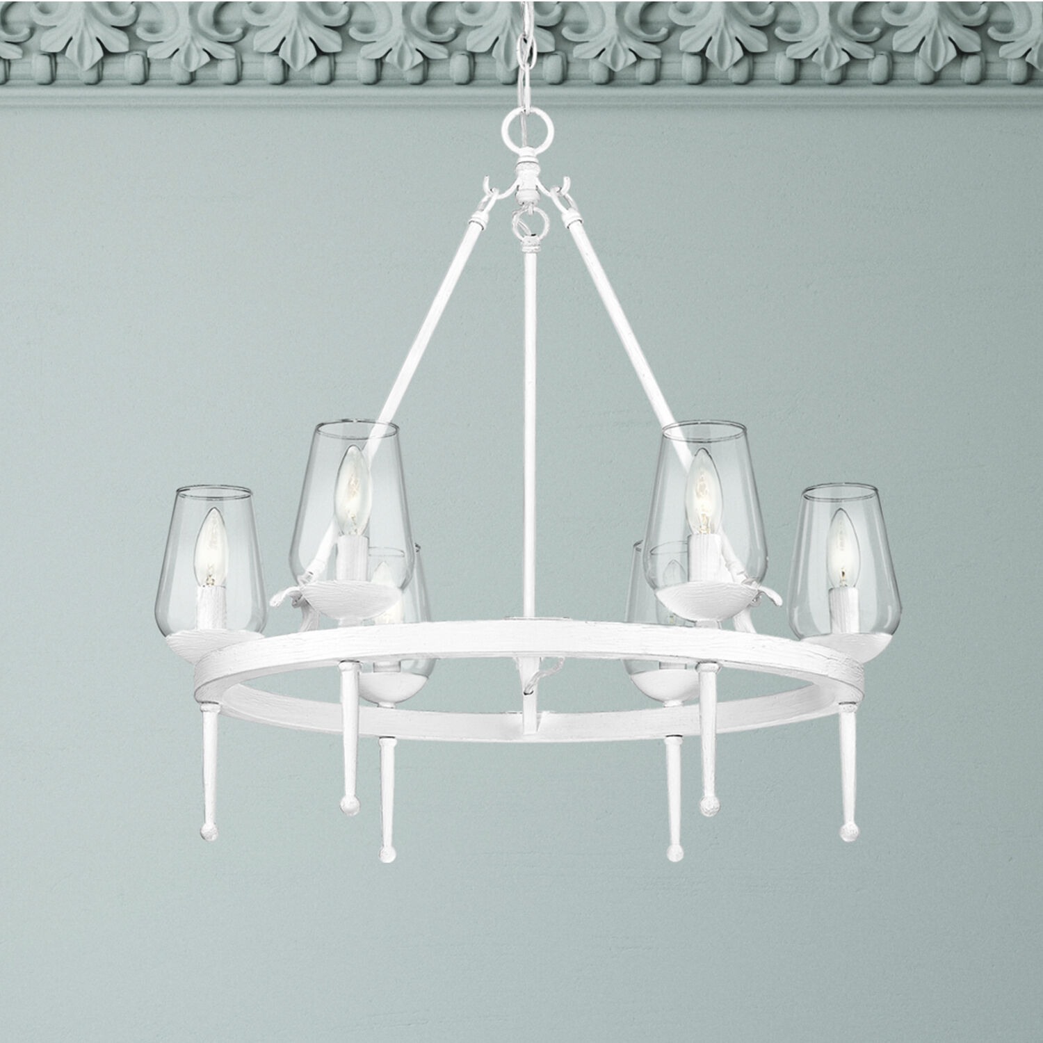 Regent 6 Light 25.63 inch Textured White Plaster Chandelier Ceiling Light