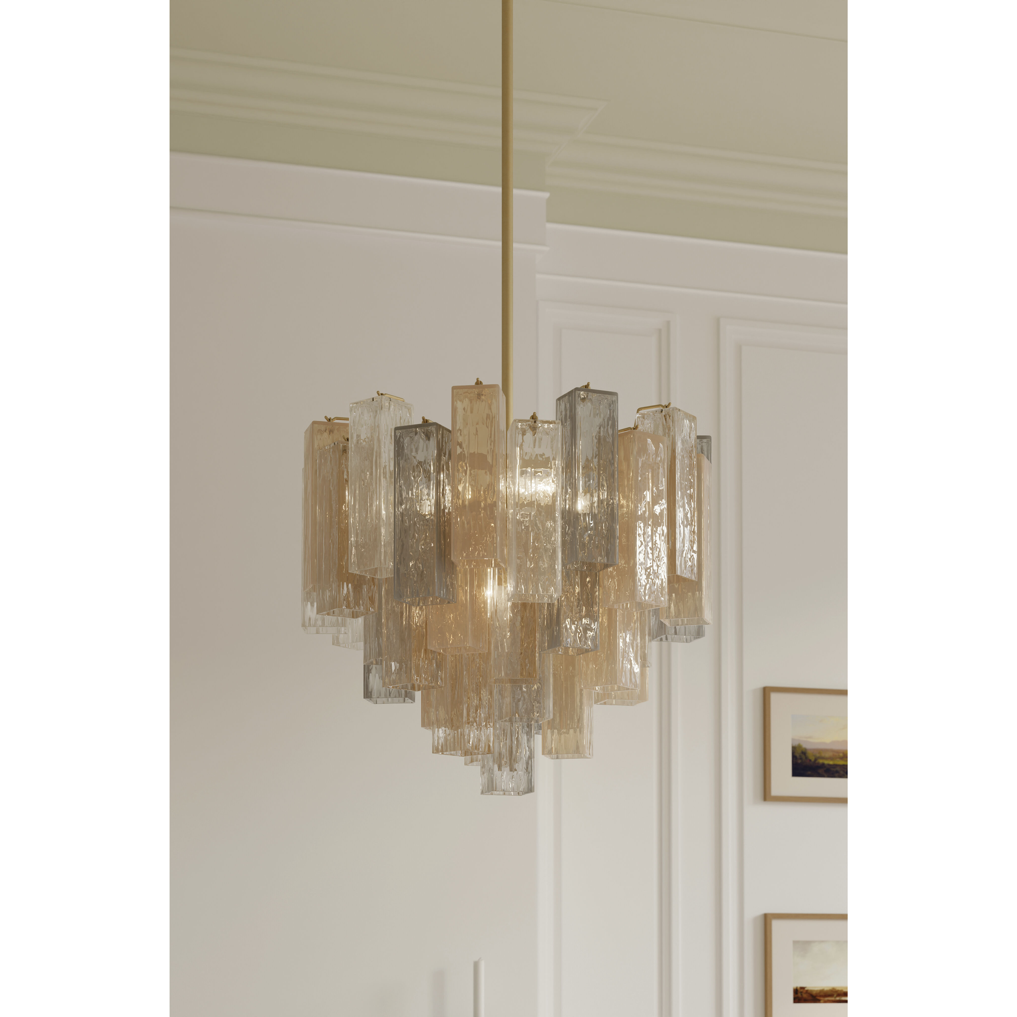 Torvento 9 Light 25.25 inch Legacy Brass Pendant Ceiling Light in Clear,  Grey and Amber Handmade Glass
