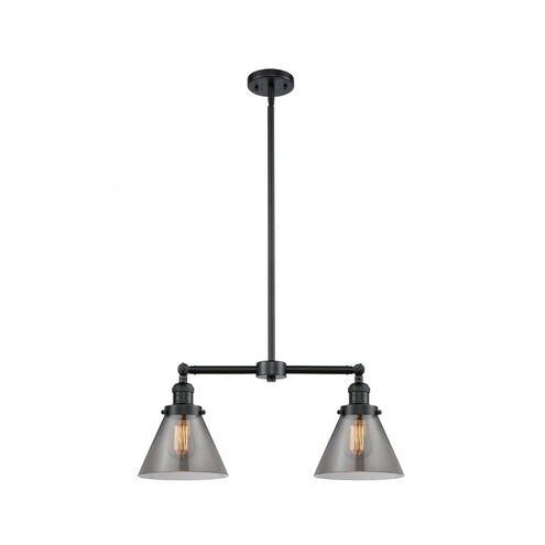 Franklin Restoration Large Cone 2 Light 21 inch Oil Rubbed Bronze Chandelier Ceiling Light in Plated Smoke Glass, Franklin Restoration