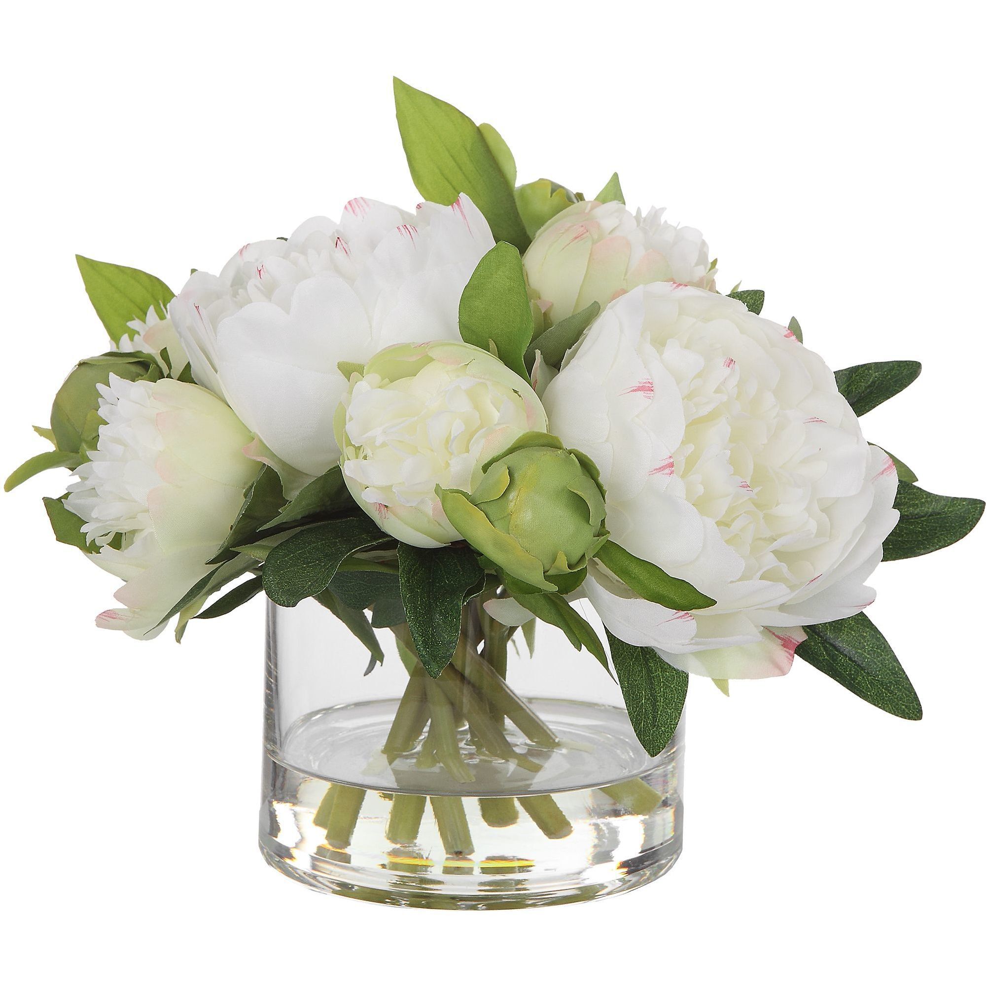 Garden Peony White and Green with Clear Glass Bouquet