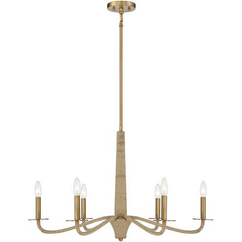 Cannon 6 Light 32 inch Warm Brass and Rope Chandelier Ceiling Light