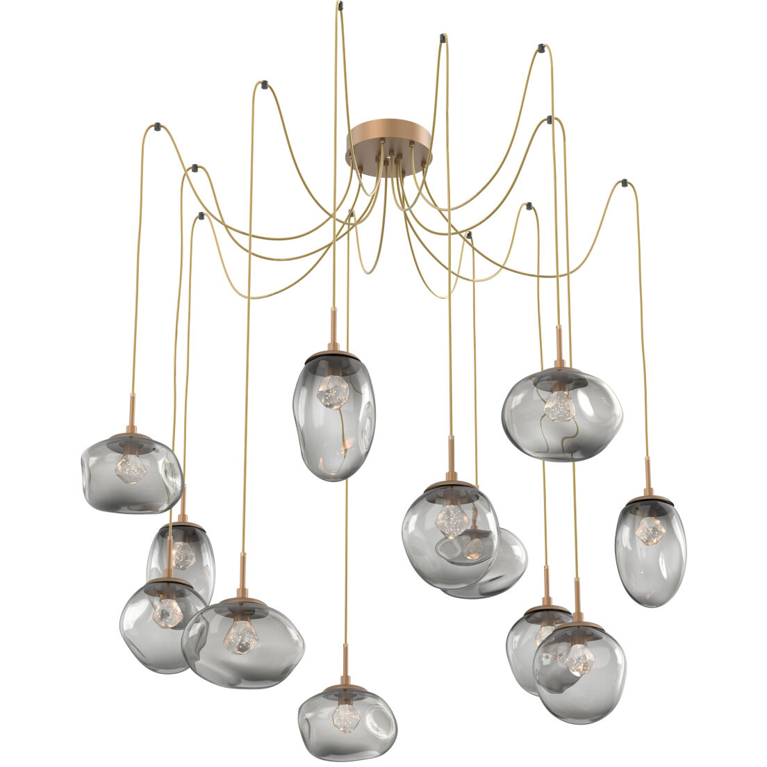 Cosmos LED 17 inch Gilded Brass Swag Multi Pendant Ceiling Light in 3000K LED Zircon Inner Amber Outer