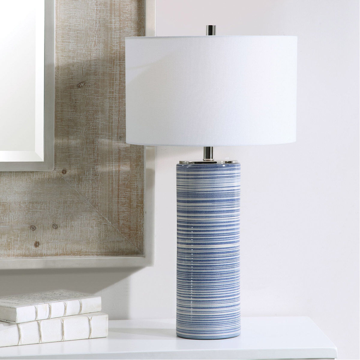 Montauk 29 inch 150 watt Striped White and Indigo Table Lamp Portable Light