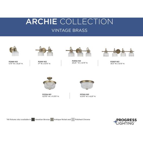 Progress P2992-163 Archie 3 Light 26.25 inch Vintage Brass Bath Vanity ...