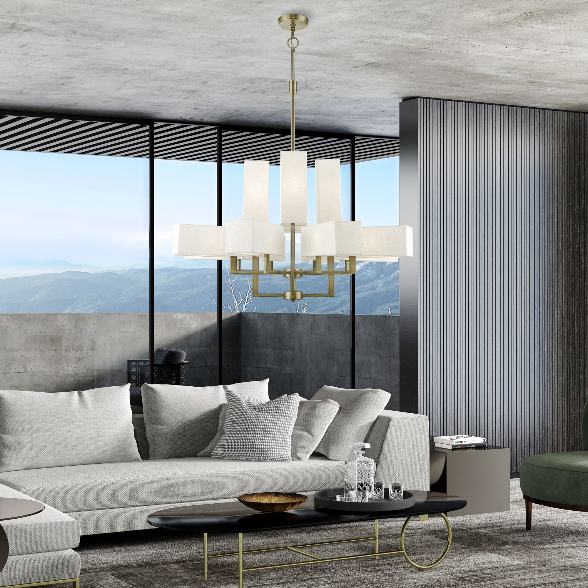 Rubix 12 Light 44 inch Antique Brass Foyer Chandelier Ceiling Light, Extra Large