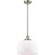 Ballston X-Large Bell LED 8 inch Brushed Satin Nickel Pendant Ceiling Light in Matte White Glass, Ballston