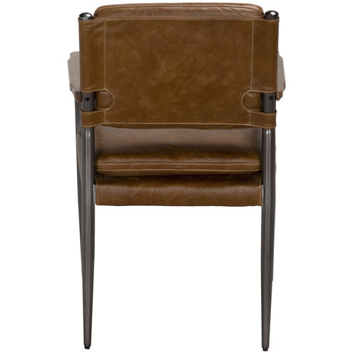 Wooster Steel Grey Powder Coat and Dark Walnut and Cuba Brown Dining Chair with Arms