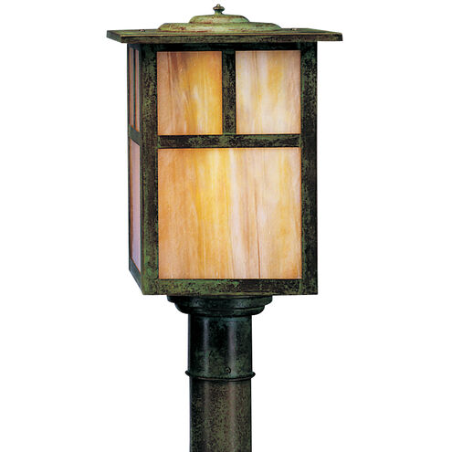 Mission 1 Light 13.25 inch Verdigris Patina Post Mount in White Opalescent, T-Bar Overlay