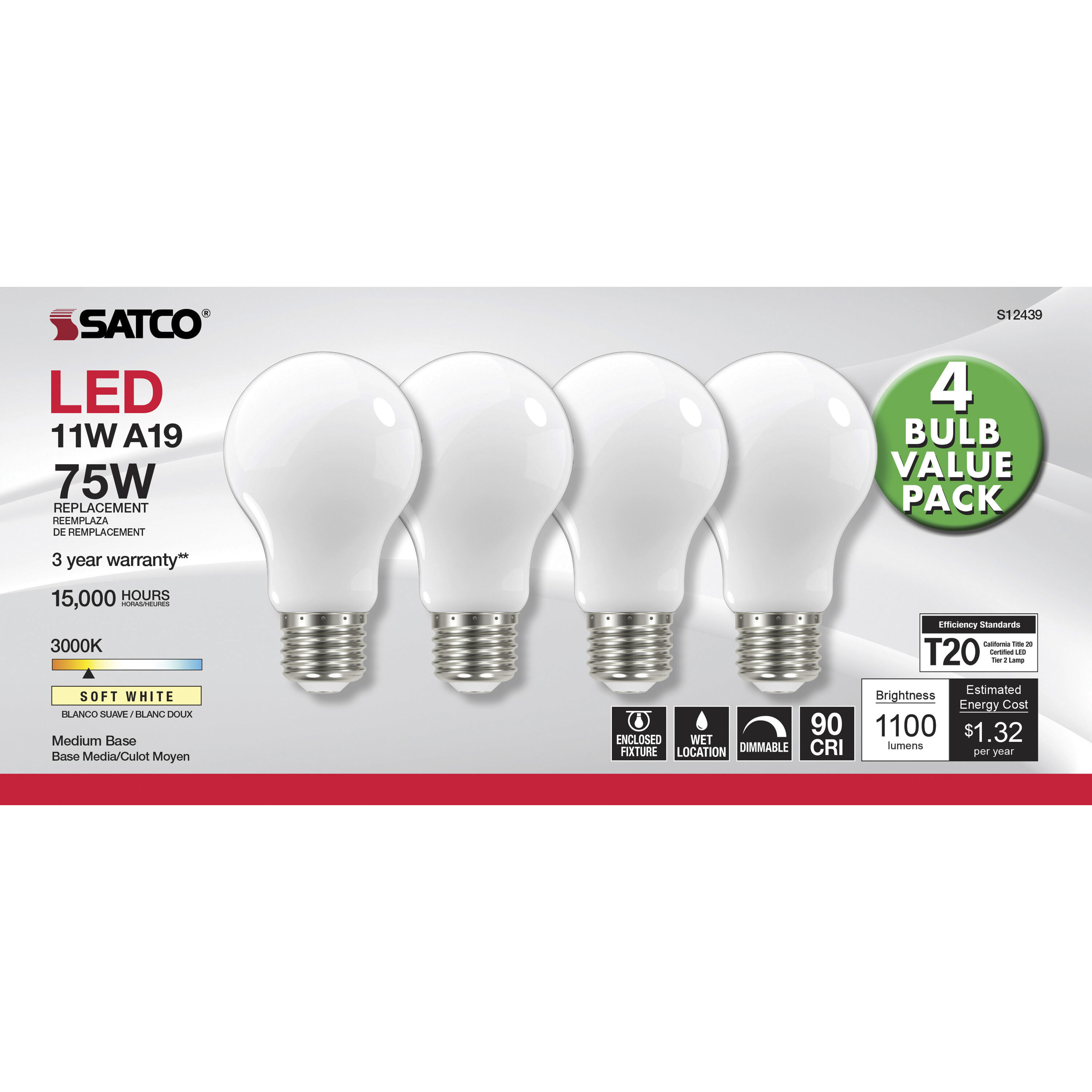 Lumos LED Medium A19 11.00 watt 3000K LED Filament