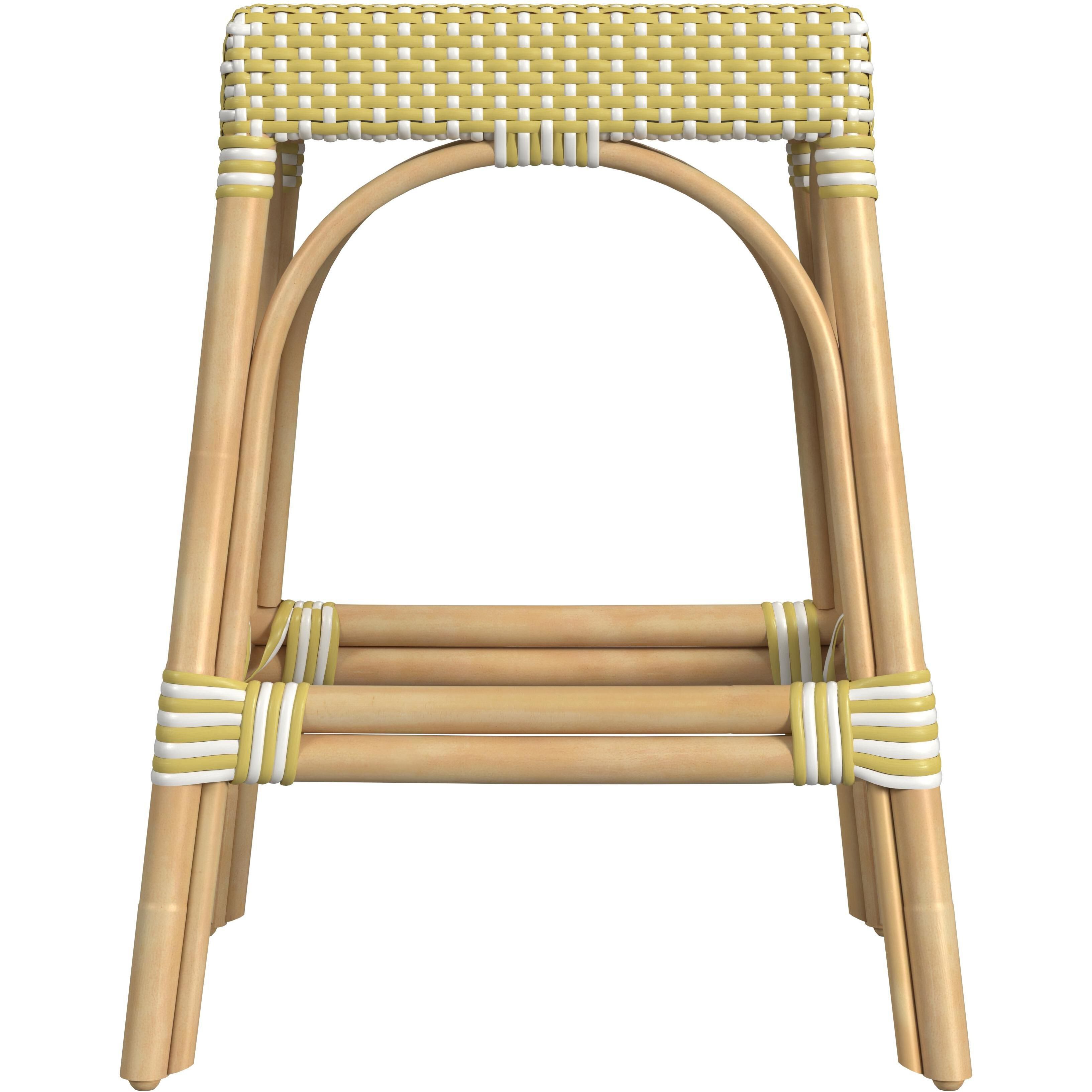 Robias Rectangular Rattan 24.5" Counter Stool in Yellow and White Dot