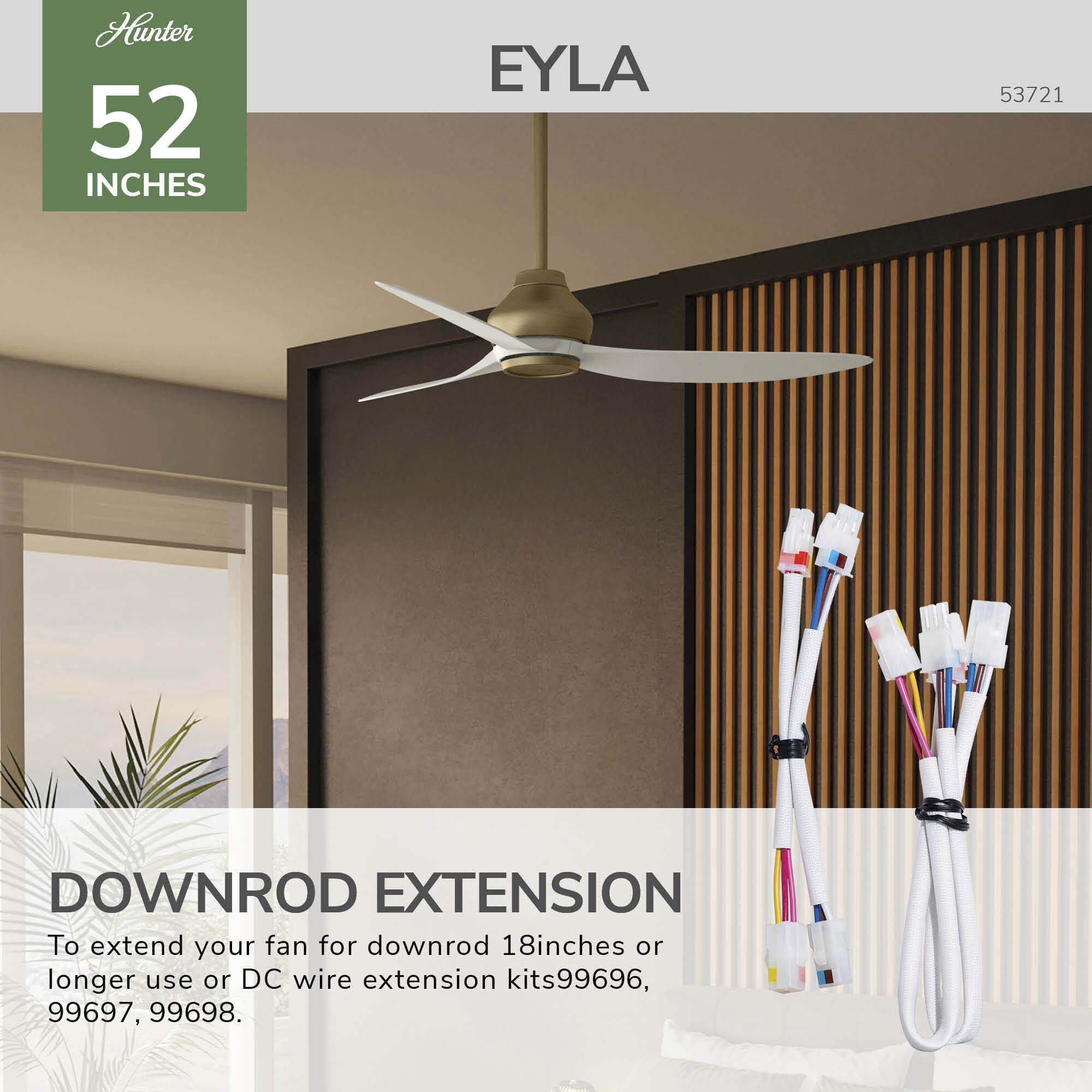 Eyla 52 inch Luxe Gold with Matte White Blades Outdoor Ceiling Fan