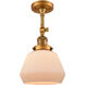 Franklin Restoration Fulton 1 Light 7 inch Brushed Brass Semi-Flush Mount Ceiling Light in Matte White Glass, Franklin Restoration