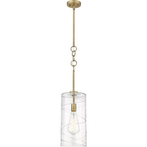 Wexford LED 8 inch Brushed Brass Mini Pendant Ceiling Light in Clear Deco Swirl Glass