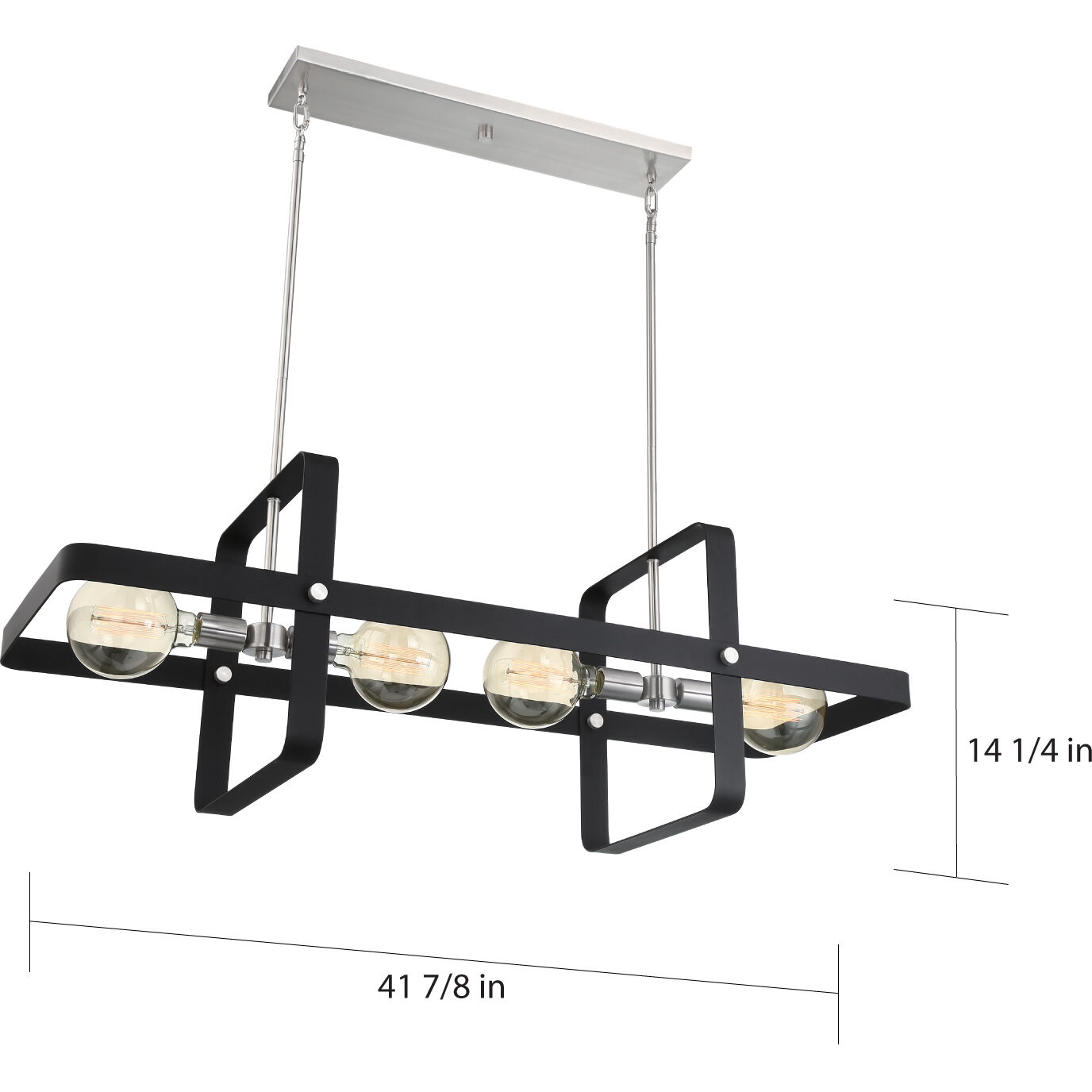 Prana 4 Light 42 inch Matte Black and Brushed Nickel Island Pendant Ceiling Light