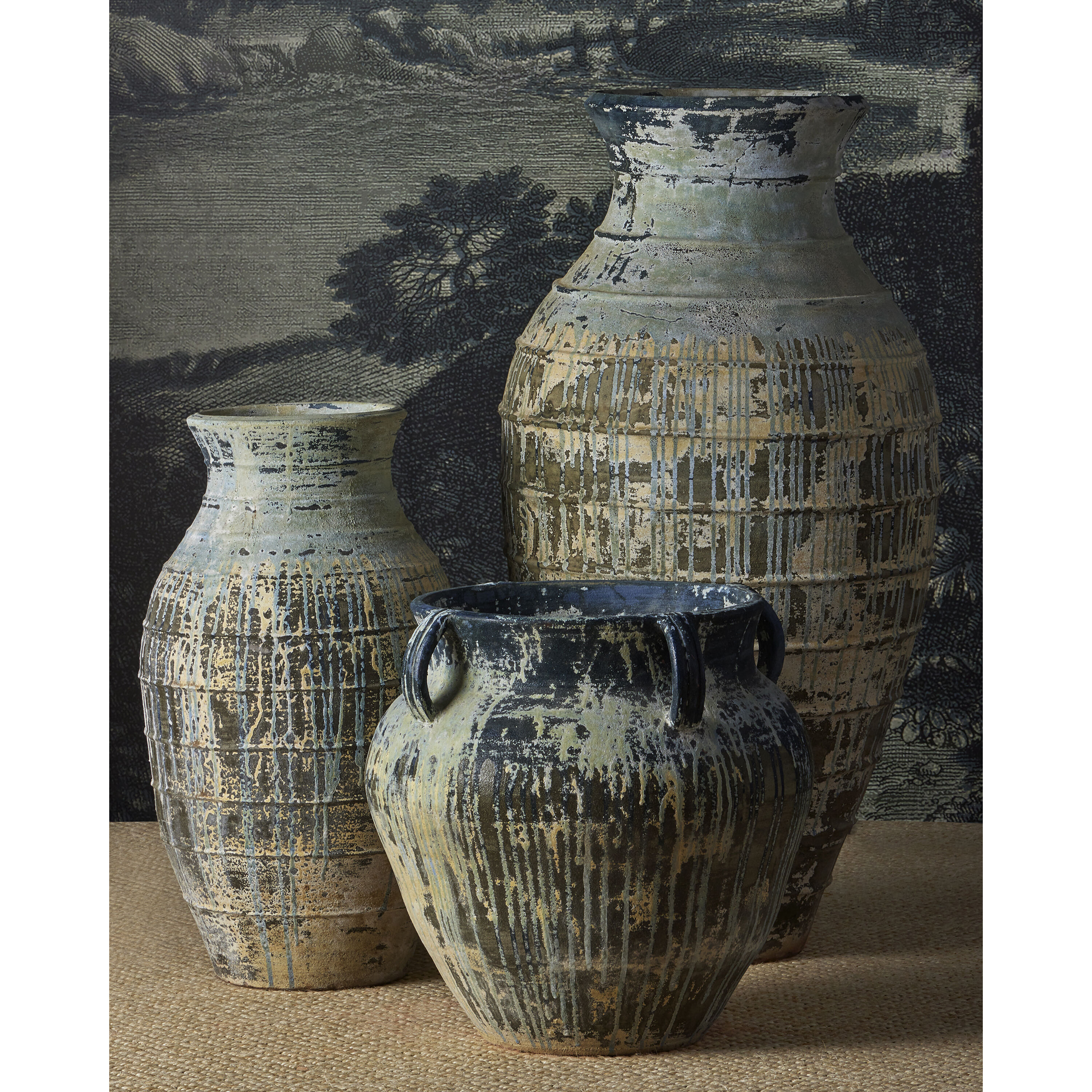 Lipari Antique White/Blue Drip Outdoor Urn, Extra Large