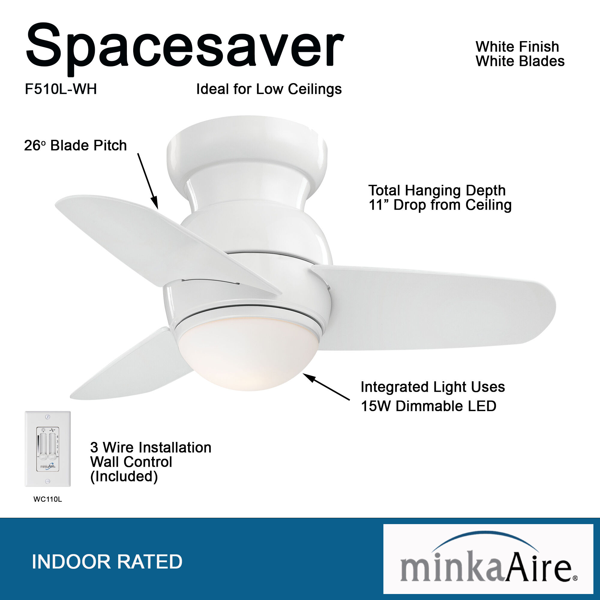 Spacesaver 26 inch White Ceiling Fan
