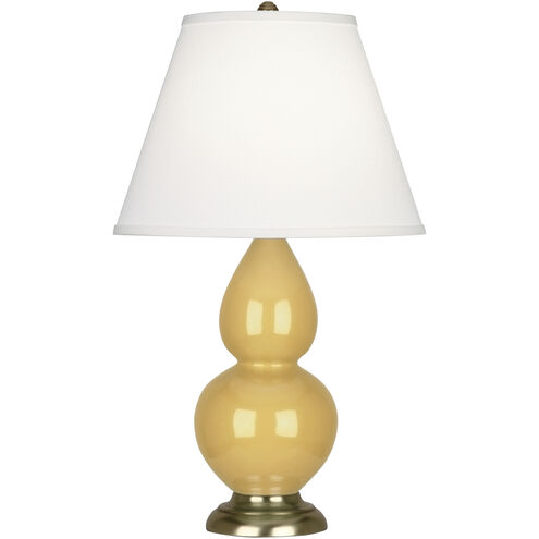 Small Double Gourd 22.75 inch 150.00 watt Ruby Red Glazed Ceramic with Antique Brass Accent Lamp Portable Light in Tea Green with Taupe