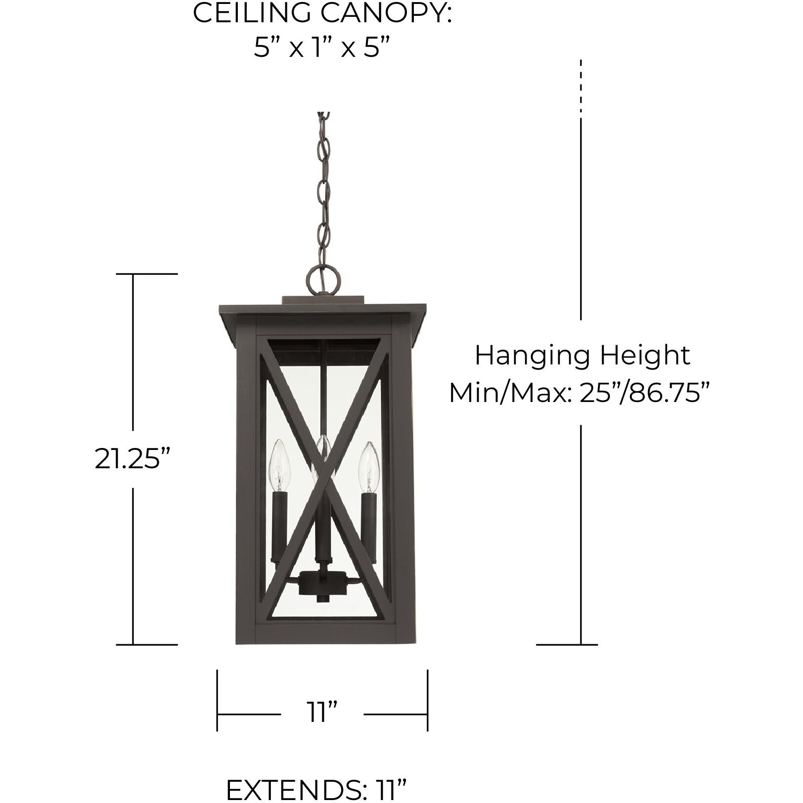 Avondale 4 Light 11 inch Oiled Bronze Outdoor Hanging Lantern