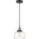Bell 1 Light 8 inch Black Antique Brass Mini Pendant Ceiling Light in Clear Deco Swirl Glass