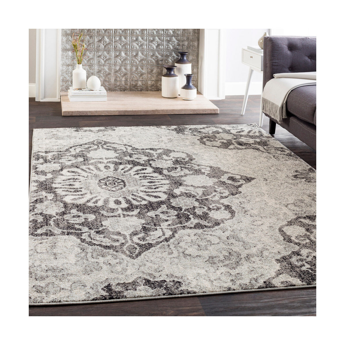 Elaziz 90 X 63 inch Medium Gray/Light Gray/Black/White Rugs, Rectangle