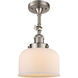 Franklin Restoration Large Bell 1 Light 8 inch Brushed Satin Nickel Sconce Wall Light in Matte White Glass, Franklin Restoration