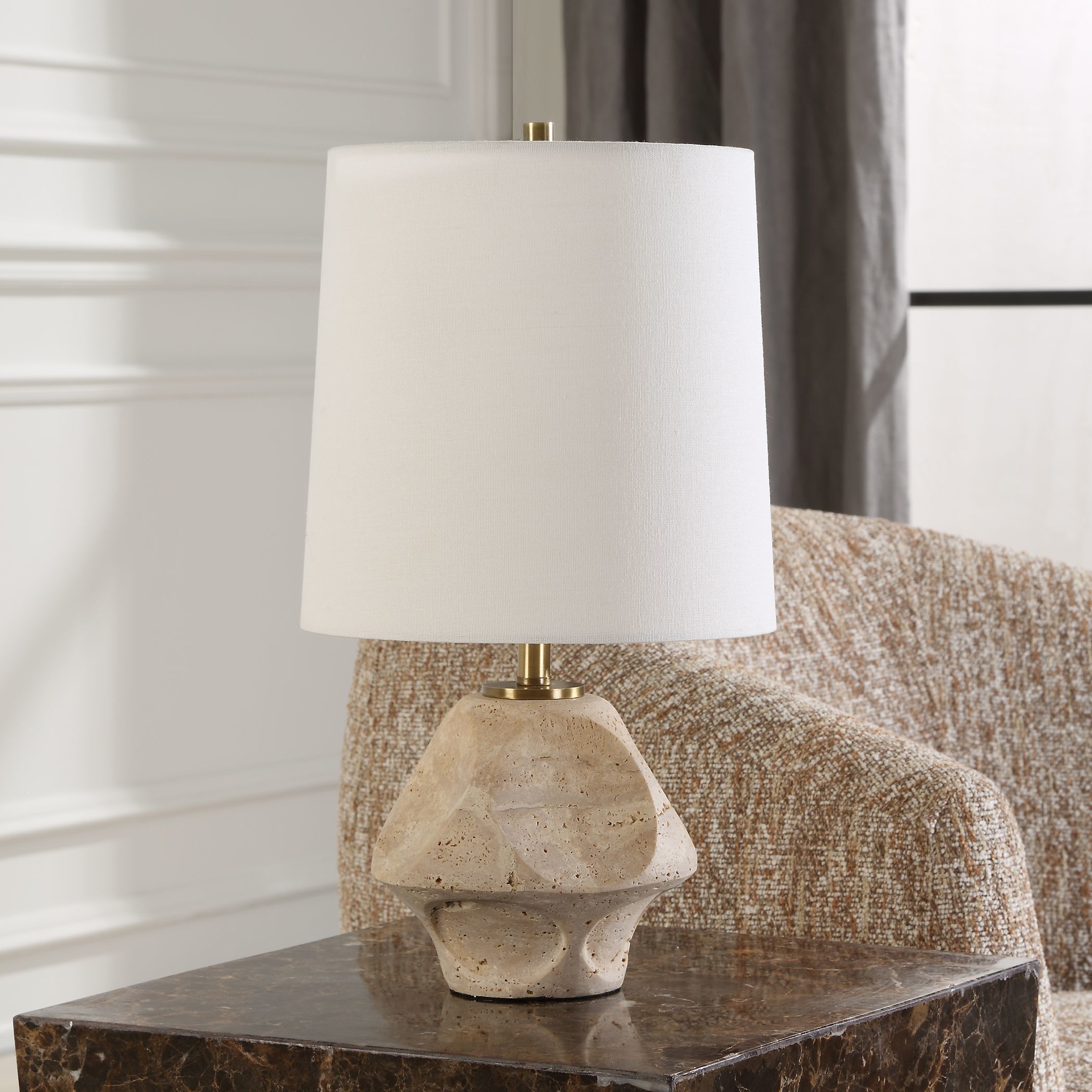 Indent 16.25 inch 60.00 watt Travertine and Antique Brass Accent Lamp Portable Light