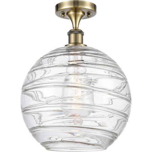 Ballston X-Large Deco Swirl 1 Light 12 inch Antique Brass Semi-Flush Mount Ceiling Light in Incandescent, X-Large Athens, Deco Swirl Glass, Ballston