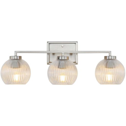 Elliott 3 Light 24.5 inch Pewter Vanity Light Wall Light in Ribbed Clear