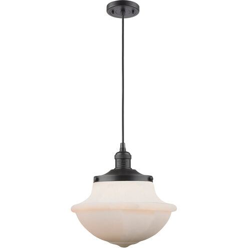 Franklin Restoration Large Oxford 1 Light 12 inch Oil Rubbed Bronze Mini Pendant Ceiling Light in Matte White Glass, Franklin Restoration