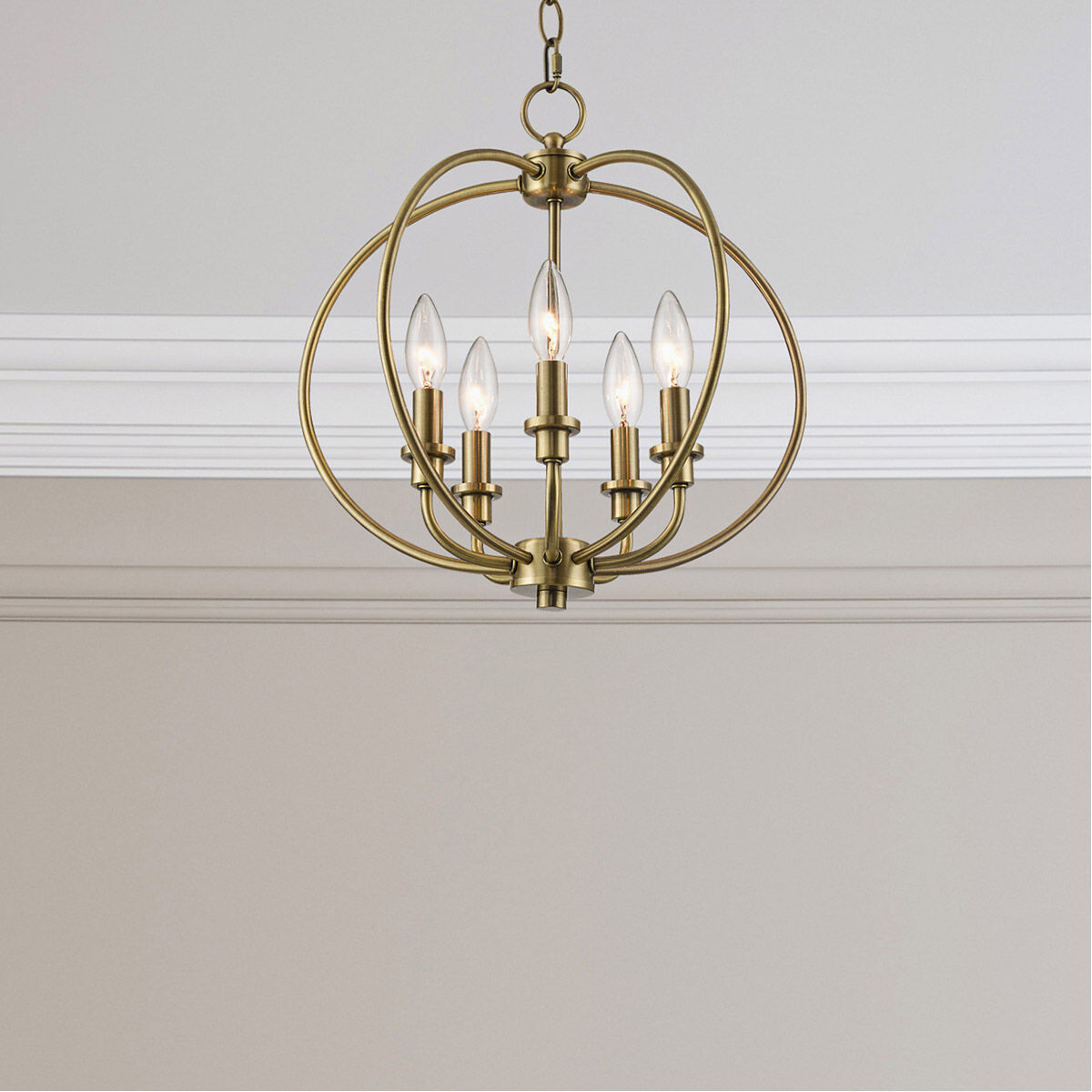 Milania 5 Light 16 inch Antique Brass Convertible Mini Chandelier/Ceiling Mount Ceiling Light
