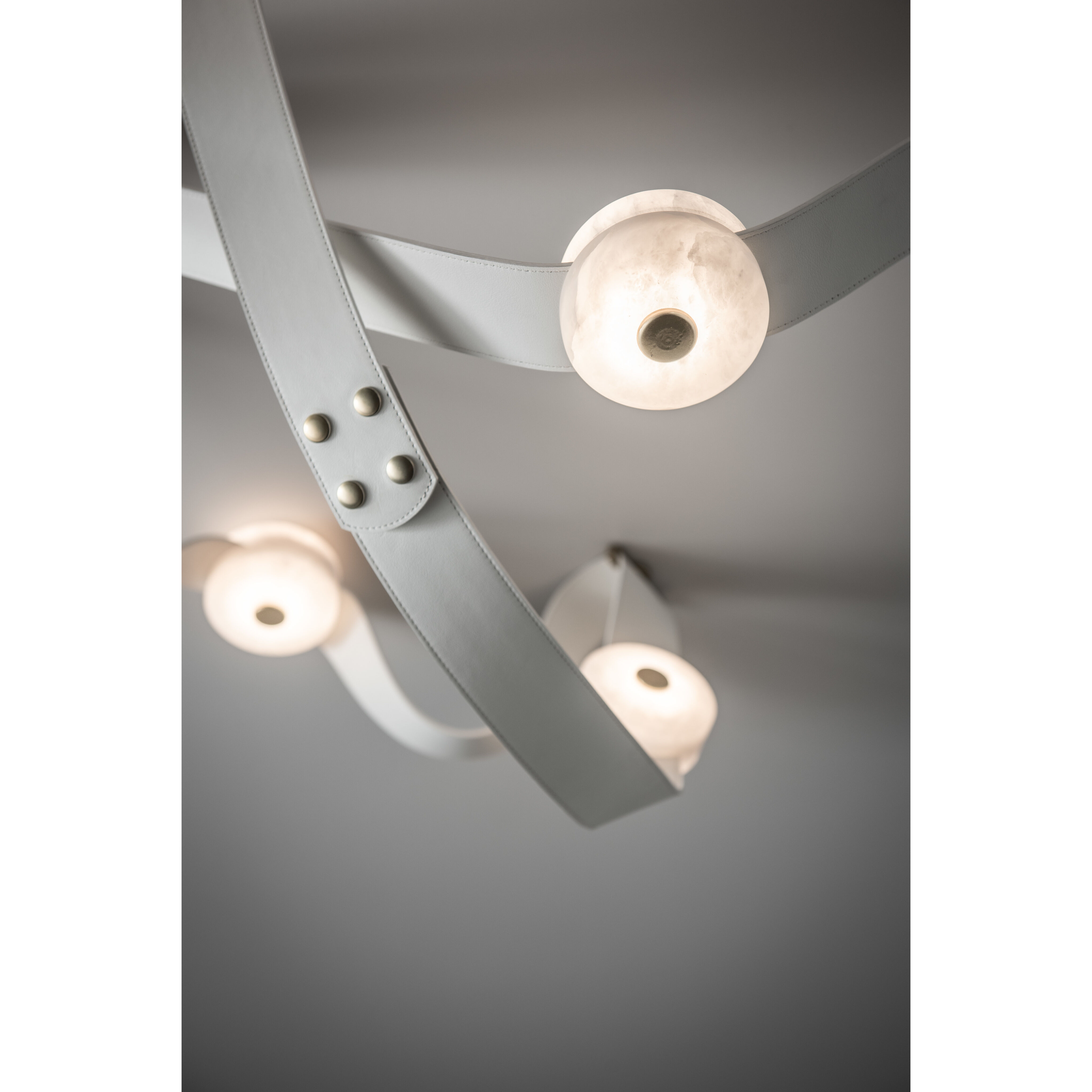 Art & Alchemy SNAPS LED 86.5 inch White Pendant Ceiling Light in White Leather with Alabaster, Large