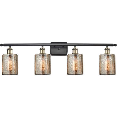 Ballston Cobbleskill 4 Light 36 inch Black Antique Brass Bath Vanity Light Wall Light in Mercury Glass, Ballston