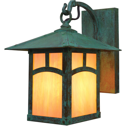 Evergreen 1 Light 10.5 inch Verdigris Patina Outdoor Wall Mount in Frosted, Pine Needle Filigree